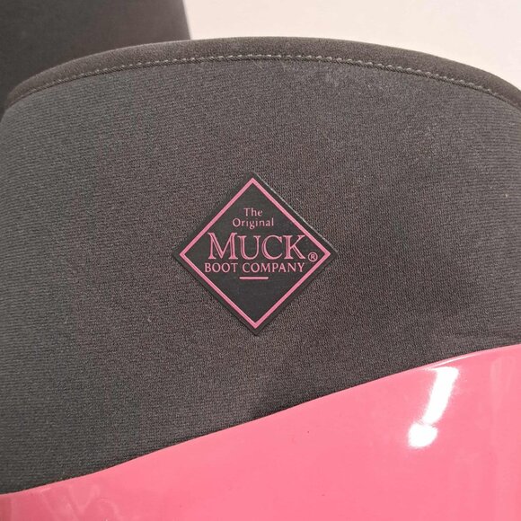 Muck Boots Tremont Wellie Gloss Sz 9 Rubber Neoprene Boots Black Pink Tall Chore - Picture 13 of 15